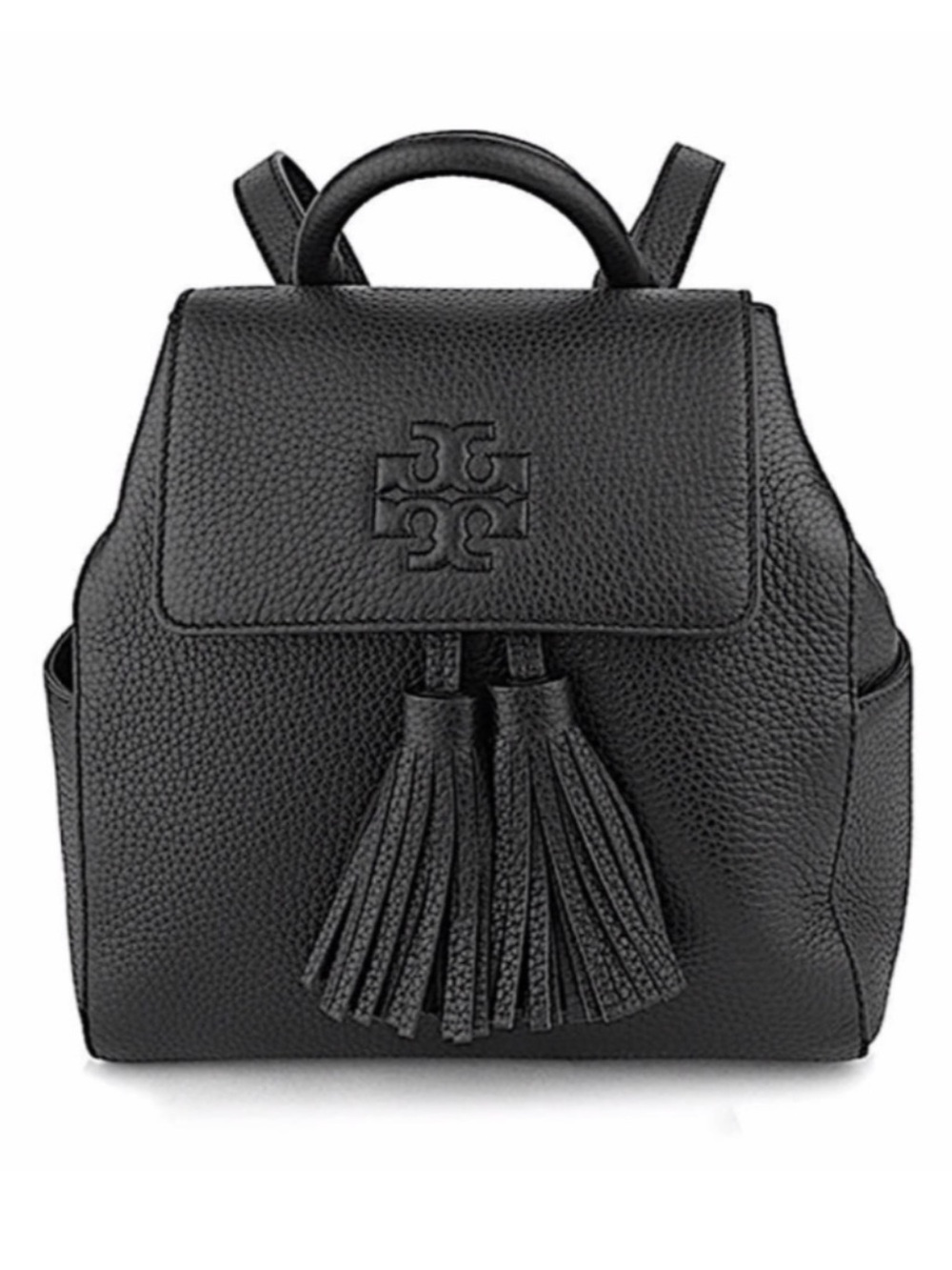 Tory Burch Black Pebbled Leather Mini Backpack with Tassel